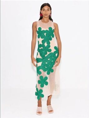 Simon Miller green Logo Tag on Sheer Champagne Fabric